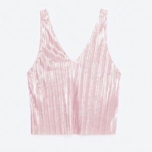 Zara Metallic Pink Plisse Crop Top Women Size M US